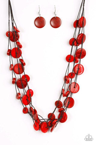 Bermuda Beach House Red Necklace-ShelleysBling.com-ShelleysPaparazzi.com