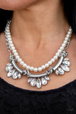 Bow Before The Queen White Necklace-ShelleysBling.com-ShelleysPaparazzi.com