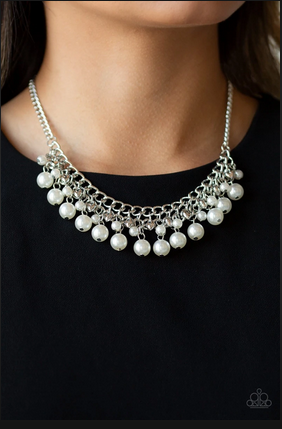 Fluent In Affluence - White - Paparazzi Accessories | White pearl necklace,  White beaded necklaces, Necklace earring set