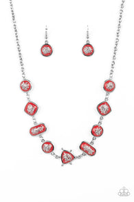 Fleek and Flecked - Red Necklace and Bracelet Set