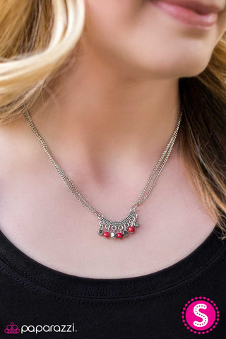 Living in Harmony Red Necklace-Paparazzi Accessories-ShelleysPaparazzi.com
