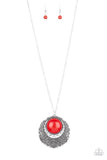 Medallion Meadow Red Necklace-ShelleysBling.com-ShelleysPaparazzi.com
