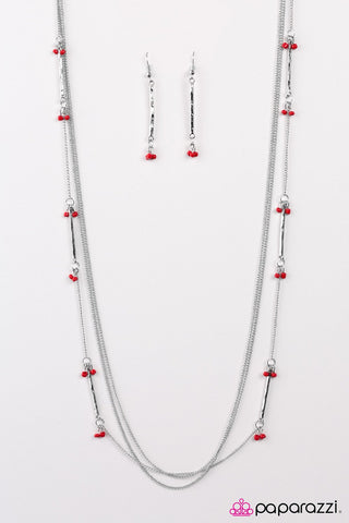 One Girl Revolution Red Necklace-Paparazzi Accessories-ShelleysPaparazzi.com