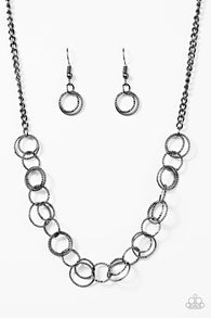 One Ring Leads to Another Black Necklace and Bracelet Set-ShelleysBling.com-ShelleysPaparazzi.com