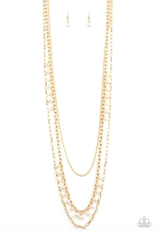 Pearl Pageant Gold Necklace-ShelleysBling.com-ShelleysPaparazzi.com