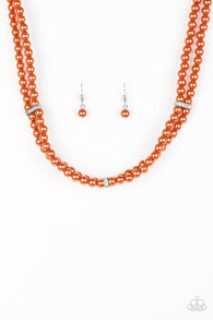 Put on Your Party Dress Orange Necklace-ShelleysBling.com-ShelleysPaparazzi.com