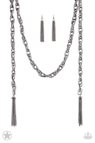 Scarfed for Attention Gunmetal Necklace-ShelleysBling.com-ShelleysPaparazzi.com