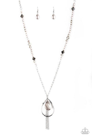 Teardroppin Tassels Silver Necklace-ShelleysBling.com-ShelleysPaparazzi.com