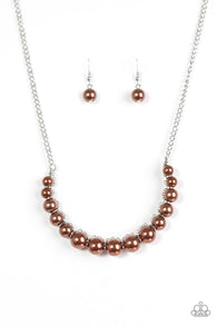 The Fashion Show Must Go On Brown Necklace and Earrings Set-ShelleysBling.com-ShelleysPaparazzi.com