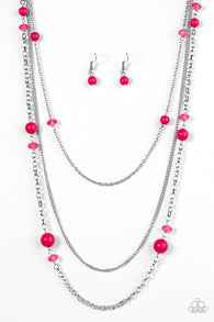 Triple Tango Pink Necklace-ShelleysBling.com-ShelleysPaparazzi.com