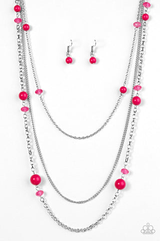 Triple Tango Pink Necklace-ShelleysBling.com-ShelleysPaparazzi.com