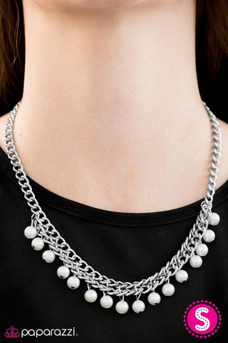Unchained Metal-dy White Necklace-Paparazzi Accessories-ShelleysPaparazzi.com