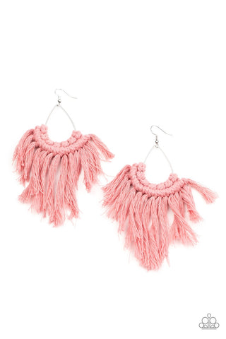 Wanna Piece of Macrame Pink Earrings