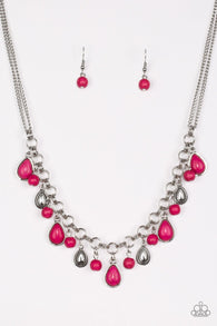 Welcome to Bedrock Pink Necklace-ShelleysBling.com-ShelleysPaparazzi.com